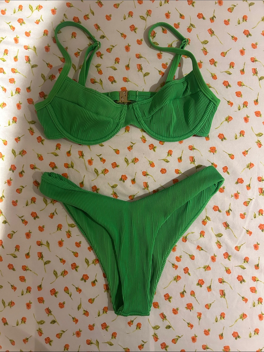 Kulani Kinis Bright Green Ribbed Underwire Bikini Set